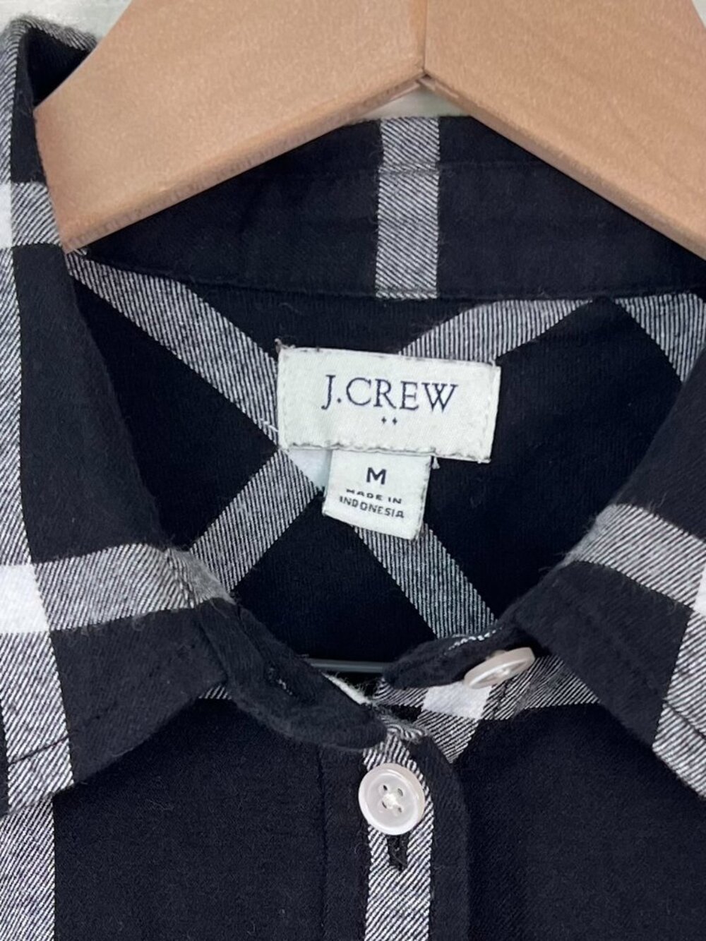 J.Crew Factory Curved Hem Button Down Flannel Shirt Black/White Size S - Picture 3 of 5